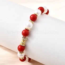 Braccialetti elastici in perle rotonde imitazione abs per le donne&nbsp;BJEW-D317-10B-G