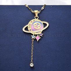 304 Edelstahl Hot Pearl Emaille Konstellation Planet Anhänger Halsketten&nbsp;NJEW-D310-01D-G