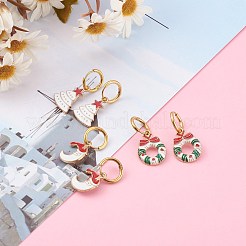 Pendientes de aro de acero inoxidable 304 con temática navideña&nbsp;EJEW-JE04479