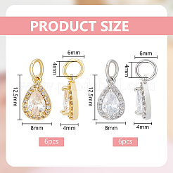 12 breloque en laiton plaqué 2 couleurs avec micro pavé de zircones cubiques transparentes&nbsp;KK-BC0013-62