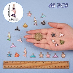 48pcs Ozean Thema Charme Anhänger Fischschwanz Muschel Emaille Charme gemischte Form Anhänger für Schmuck Halskette Armband Ohrring machen Handwerk&nbsp;JX126A