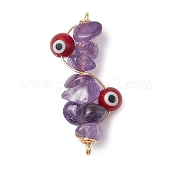 5 Stück 5 Stile natürlicher roter Aventurin & natürlicher grüner Aventurin & natürlicher roter Jaspis & natürlicher Amethyst & Glaschip Kupferdraht umwickelt handgemachte Bunte Malerei rote Böser Blick Verbinder Charms&nbsp;PALLOY-JF02977-01