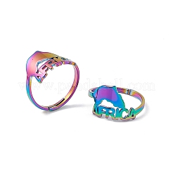 Anillo ajustable con mapa de África de acero inoxidable con revestimiento iónico (IP) 201 para mujer&nbsp;RJEW-C045-10M