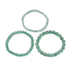 3 pz set di bracciali elastici con perline di avventurina verde naturale rotonda per le donne&nbsp;BJEW-JB10961