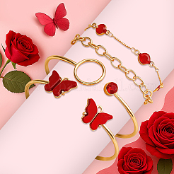 Hellgoldlegierung Schmetterling 4 Stück 2 Farben Manschette Armreif und 4 Stück 2 Farben Link Kette Armbänder Set&nbsp;BJEW-HY0001-35A