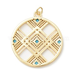 Placage en rack laiton micro pave pendentifs en zircone cubique clair et cyan&nbsp;KK-D073-14G