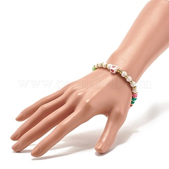 Bracciali elastici da donna con motivo a cuore e perline heishi&nbsp;BJEW-JB07191