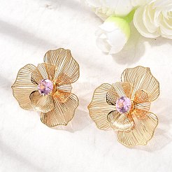Micro laiton fleur pavent zircone cubique boucles d'oreille&nbsp;EJEW-F391-07G-03