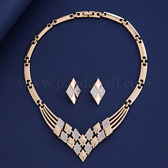 Ensembles de colliers et boucles d'oreilles à chaîne en alliage de losange et strass en cristal&nbsp;FS-WG42A89-01