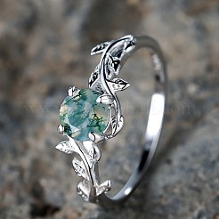 Bagues ovales et feuilles en argent sterling avec agate mousse&nbsp;FS-WGF1EFD-02