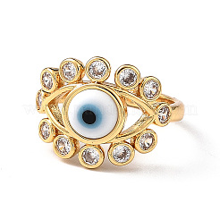 Offener Bunte Malerei-Evil-Eye-Manschettenring mit klarem Zirkonia&nbsp;RJEW-L104-03G-02