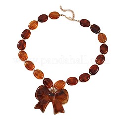 Colliers ovales à perles avec pendentif nœud papillon en résine et chaînette d'extrémité en alliage pour femmes&nbsp;FS-WGF4692-02