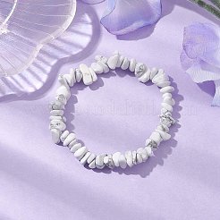Pulseras elásticas con cuentas de chip de howlita blanca sintética para mujeres y hombres&nbsp;BJEW-JB10652-05