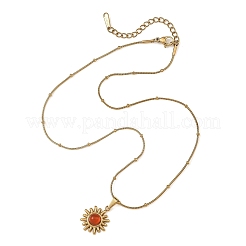 Collana con ciondolo a forma di sole e catena a satellite in acciaio inossidabile 304 con pietre naturali miste per donna&nbsp;NJEW-JN06420-02