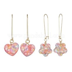 2 paire de 2 boucles d'oreilles créoles pendantes en résine en forme de cœur et de fleur&nbsp;EJEW-JE06352
