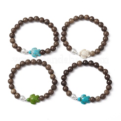 Stretch-Armbänder aus synthetischen Howlith- und Türkisperlen&nbsp;BJEW-JB111343