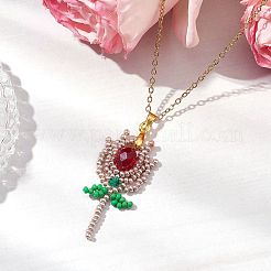 3 pieza de collares colgantes de flores con cuentas de semillas de vidrio de 3 estilos&nbsp;NJEW-MZ00080