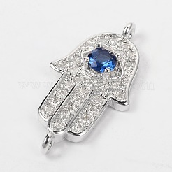 Mano di hamsa/mano di fatima/mano di miriam con maglie di zirconia cubica in ottone ad occhio&nbsp;X-ZIRC-D083-P