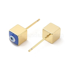 Cubo placcato di lunga durata con orecchino a bottone malocchio smaltato&nbsp;EJEW-E272-01G-04