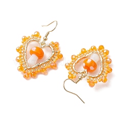Pendientes colgantes de lampwork hechos a mano con forma de corazón y hongo&nbsp;EJEW-MZ00450-02