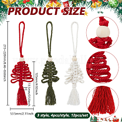 12 pz 3 stili decorazione pendente albero di Natale in cotone macramè fatto a mano&nbsp;HJEW-PH02153