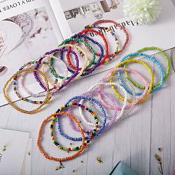 Bonbonfarbe glas saatperlen stretch fußkettchen set für mädchen frauen&nbsp;AJEW-SW00003