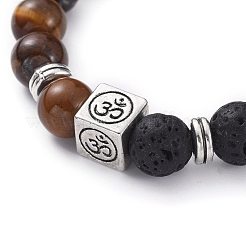 Bracelets tressés réglables en pierre de lave naturelle et perles d'oeil de tigre&nbsp;BJEW-JB04987