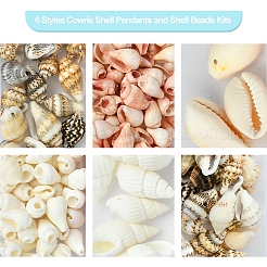 6 Stil natürliche Kauri-Muschel-Anhänger und Muschelperlen-Sets&nbsp;DIY-FS0006-94