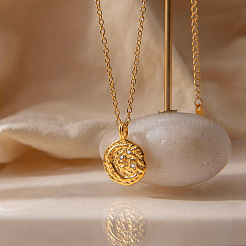 Collares para mujer con colgante de moneda texturizada de flor y luna&nbsp;WG61E47-01