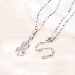Collares con colgante de violín de acero inoxidable 304 y cadena de cable para hombres y mujeres&nbsp;NJEW-K308-11P