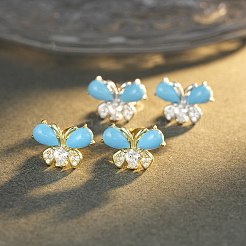 Boucles d'oreilles papillon en argent sterling serties de micro-pavés de zirconiums cubiques pour femme&nbsp;UO0613