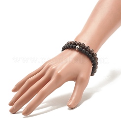 2 pièces 2 style naturel flocon de neige obsidienne et pierre de lave ensemble de bracelets extensibles&nbsp;BJEW-JB08193-05