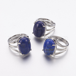Natürlich gefärbte Lapislazuli-Fingerringe mit breitem Band&nbsp;RJEW-K224-A15