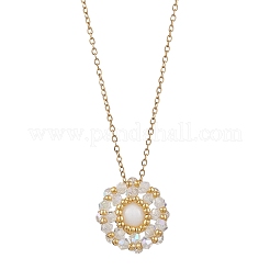 7 collana con catena in acciaio inossidabile 304 con ciondolo rotondo piatto con perline di semi di vetro e corniola naturale in 7 colori&nbsp;NJEW-MZ00129