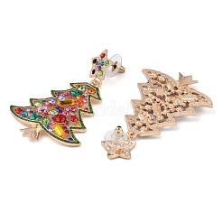 Weihnachtsbaum-Ohrstecker aus Legierung mit bunten Strassen für Frauen&nbsp;EJEW-L203-10KCG