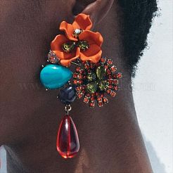 Boucles d'oreilles pendantes en alliage de strass en forme de fleur avec goutte d'eau&nbsp;FS-WG594B6-01