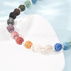 Colliers de perles rondes en pierre de lave naturelle chakra&nbsp;GG-CBA922D-05A