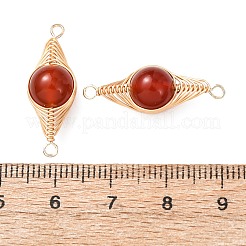 Dijes de conectores de eslabones redondos de cornalina natural con alambre de espiga de cobre envuelto&nbsp;KK-Z152-05G-03B