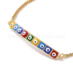 Emaille-Rechteck mit Evil-Eye-Link-Slider-Armband mit Zirkonia&nbsp;BJEW-E015-07G-M