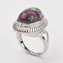 Ruby naturel dans les anneaux de doigts zoisite&nbsp;RJEW-P122-19