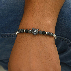 Braccialetti di perline rotonde di labradorite naturale&nbsp;HN9624