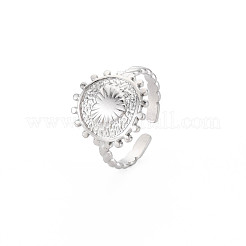Bague ronde plate en acier inoxydable 304 anti-ternissement avec cœur ouvert pour femme&nbsp;RJEW-S405-202P