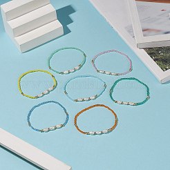 Set di bracciali elasticizzati con perline in ottone e seme naturale da 7 pz 7 colori per donna&nbsp;BJEW-JB09170