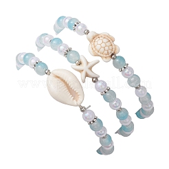 3 Stück 3 Stile runde Stretch-Armband-Sets aus Acryl und Glasperlen&nbsp;BJEW-JB10730-02