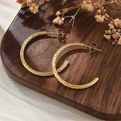 Pendientes de botón con forma de C y giro de acero inoxidable 304&nbsp;EJEW-R017-03G-03