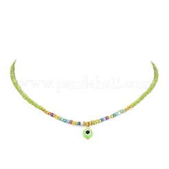 Collana con ciondolo malocchio in resina con catene di perline di semi di vetro&nbsp;NJEW-JN04378
