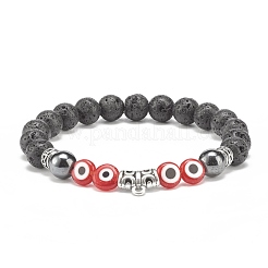 Bracelet extensible en pierre de lave naturelle et hématite synthétique avec perle mauvais œil au chalumeau&nbsp;BJEW-JB08308