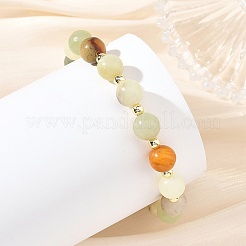 Bracelets extensibles en perles rondes de jade beurre naturel de 8 mm avec des perles d'hématite synthétique non magnétiques&nbsp;BJEW-JB14365