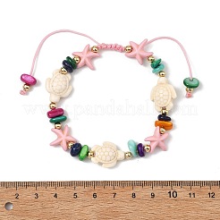 Geflochtene Armbänder aus natürlichen Süßwassermuscheln und synthetischen Türkisperlen&nbsp;BJEW-JB13868