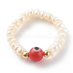 Anelli elastici con perline di perle d'acqua dolce coltivate naturali&nbsp;RJEW-JR00348